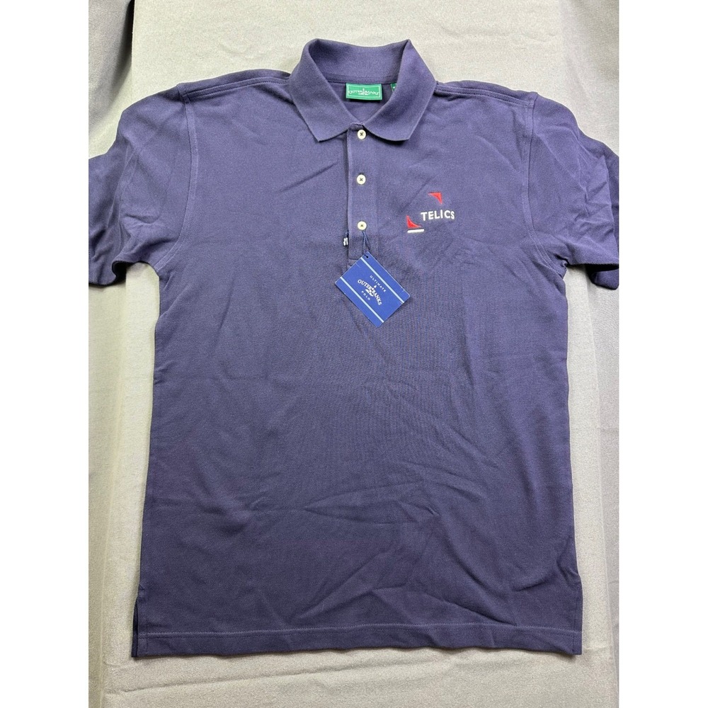 Outer Banks Men Navy Blue Cotton Pique Polo Shirt Telics Logo Size Medium NWT